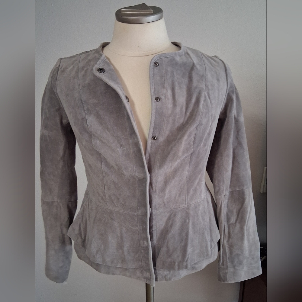 New Isaac Mizrahi Women's Gray Leather Jacket